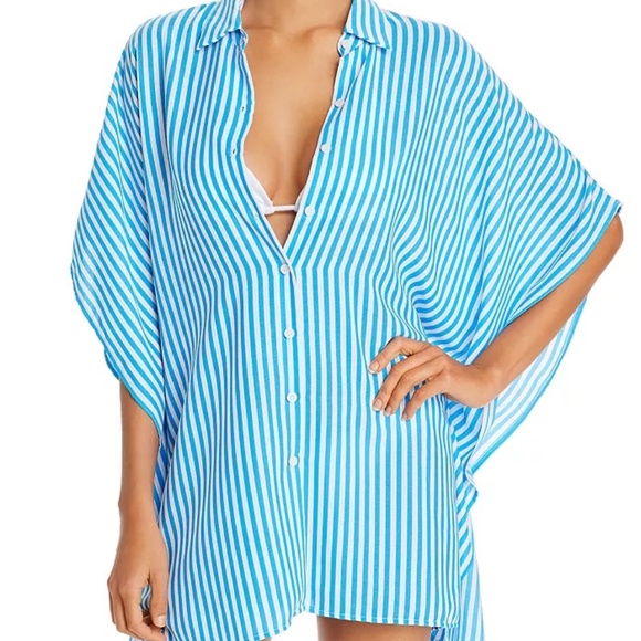 Tommy Bahama Women's Palm Party Striped Tunic Shirt Swim Cover-Up EUC - Picture 1 of 7